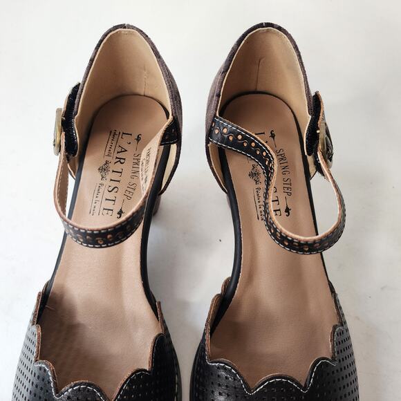 L'Artiste Spring Step Parchelle Mary Jane Heels EU 38 US 7.5-8 Black Leather - Picture 5 of 11